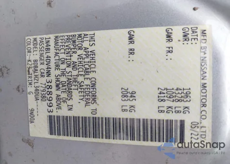 2022 Nissan Altima Sv Fwd из США, поврежденный, VIN 1N4BL4DV4NN388993